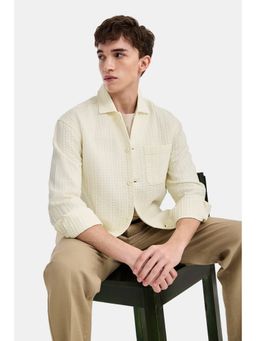 Snitch - Off-White Textured Full Sleeves Regular Casual Overshirt for Men