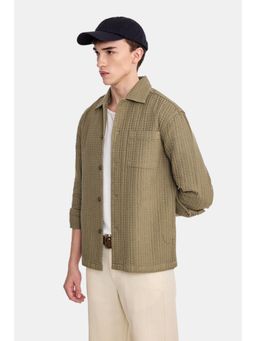 Snitch - Brown Textured Full Sleeves Regular Casual Overshirt for Men