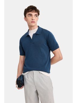 Snitch - Blue Self-Design Half Sleeves Regular Casual Polo T-Shirt