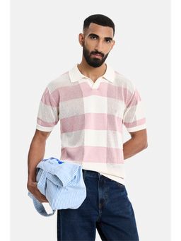 Snitch - Pink Textured Half Sleeves Regular Casual Polo T-Shirt