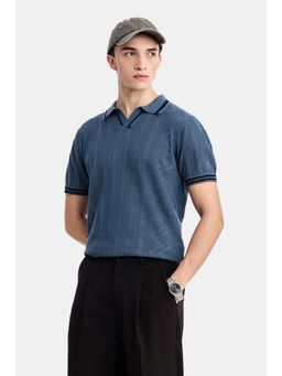 Snitch - Blue Jacquard Half Sleeves Regular Casual Polo T-Shirt