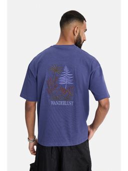 Snitch - Dark Blue Embroidery Half Sleeves Boxy Casual T-Shirt for Men