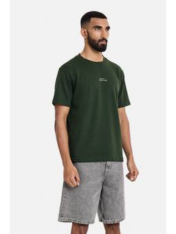 Snitch - Dark Green Textured Half Sleeves Regular Casual T-Shirt for Men
