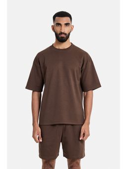 Snitch - Brown Solid Half Sleeves Oversized Casual T-Shirt for Men