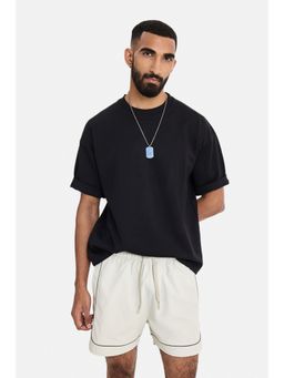 Snitch - Black Solid Half Sleeves Oversized Casual T-Shirt for Men