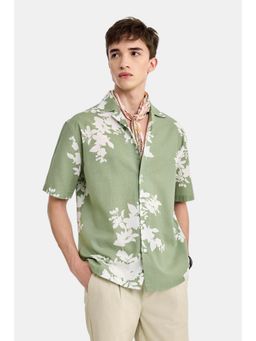 Snitch - Sage Green Floral Half Sleeves Boxy Casual Shirt for Men