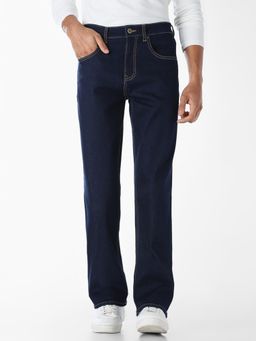 Jack & Jones - Men Dark Blue Contrast Stitch Bootcut Jeans