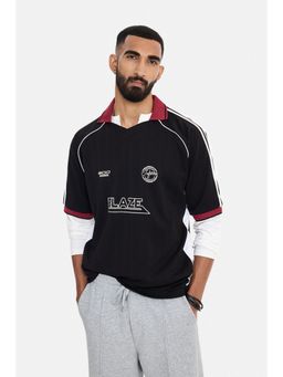 Snitch - Black Graphic Half Sleeves Oversized Casual Polo T-Shirt