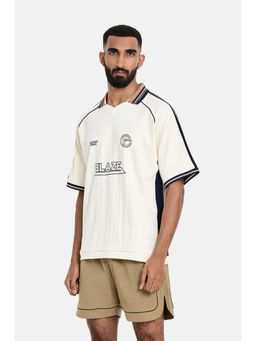 Snitch - Off-White Graphic Half Sleeves Oversized Casual Polo T-Shirt