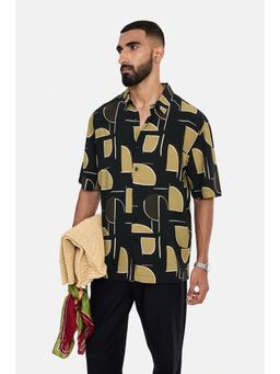 Snitch - Black Abstract Half Sleeves Boxy Casual Shirt For Men