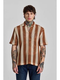 Snitch - Terracotta Stripes Half Sleeves Boxy Casual Polo T-Shirt for Men