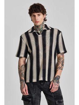 Snitch - Jet Black Stripes Half Sleeves Boxy Casual Polo T-Shirt for Men