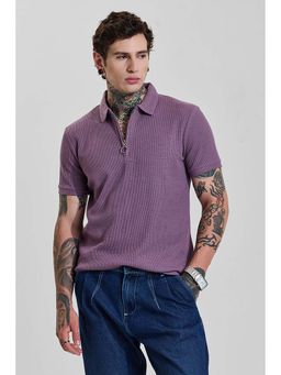 Snitch - Muted Lavender Purple Textured Half Sleeves Slim Casual Polo T-Shirt for Men