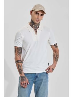 Snitch - Light Ivory Solid/Plain Half Sleeves Slim Casual Polo T-Shirt for Men