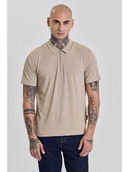 Snitch - Light Beige Solid/Plain Half Sleeves Slim Casual Polo T-Shirt for Men