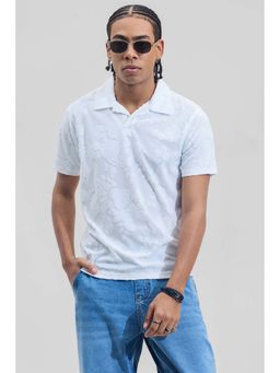 Snitch - White Floral Half Sleeves Slim Casual Polo T-Shirt for Men