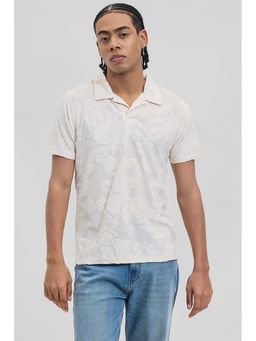 Snitch - Light Cream Floral Half Sleeves Slim Casual Polo T-Shirt for Men