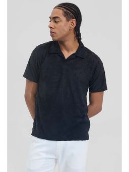 Snitch - Black Floral Half Sleeves Slim Casual Polo T-Shirt for Men