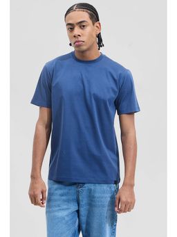 Snitch - Dark Navy Blue Solid/Plain Half Sleeves Slim Casual T-Shirt for Men