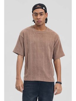 Snitch - Light Brown Geometric Half Sleeves Oversized Casual T-Shirt for Men