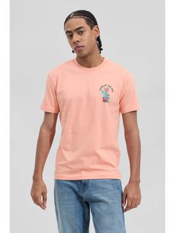 Snitch - Light Peach Graphic Half Sleeves Slim Casual T-Shirt for Men