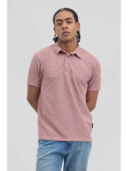 Snitch - Dusty Rose Self Design Half Sleeves Slim Casual Polo T-Shirt for Men