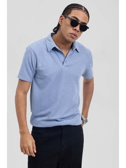 Snitch - Light Blue Self Design Half Sleeves Slim Casual Polo T-Shirt for Men