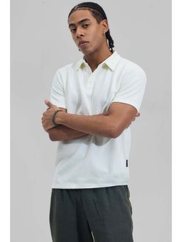 Snitch - White Self Design Half Sleeves Slim Casual Polo T-Shirt for Men