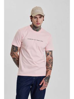 Snitch - Light Pink Graphic Half Sleeves Slim Casual T-Shirt for Men