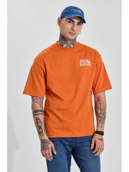 Snitch - Vibrant Orange Graphic Half Sleeves Oversized Casual T-Shirt for Men