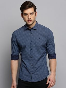 SHOWOFF - Mens Spread Collar Printed Navy Blue Classic Shirt