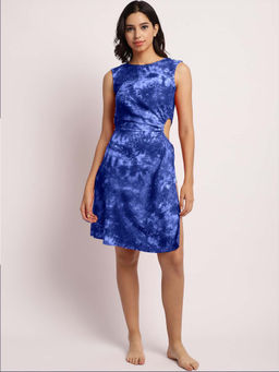 AOBA - Women Blue Tie & Dye Printed Beachwear Dress