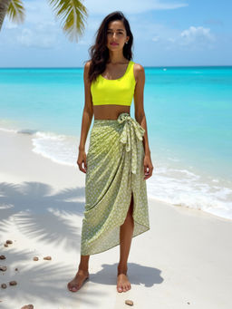 AOBA - Green Printed Wrap-Around Swim Cover-Up Sarong