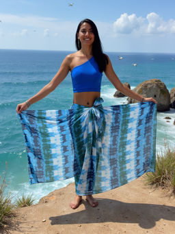 AOBA - Blue Printed Wrap-Around Swim Cover-Up Sarong