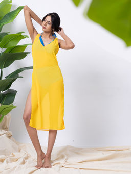 AOBA - Women Yellow Solid Cover-Up Beachwear Dress