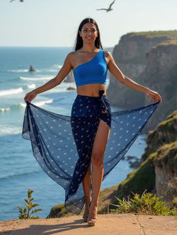 AOBA - Navy Blue & White Geometric Printed Tie-Up Sarong