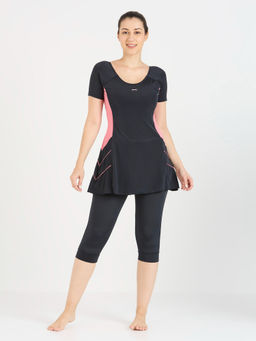 Black Panther - Women Charcoal Swim Frock with Shorts