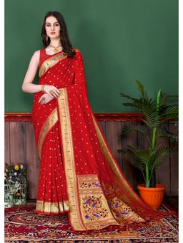 Yavira Silk - Red Silk Saree With Pethani Pallu And Unstitched Blouse