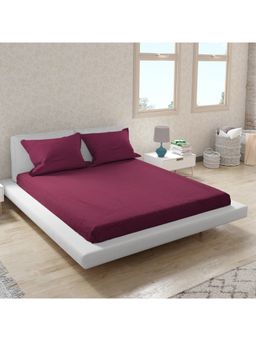 HomeTown - Nora Palette Cotton Double Bed Sheet in Plum (Set of 3)