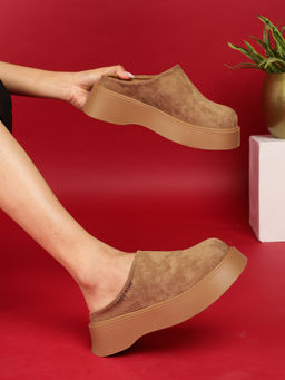 Truffle Collection - Women Brown Solid Platform Loafers