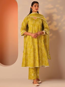 Libas - Yellow Bandhani Printed Kurta with Pant and Dupatta