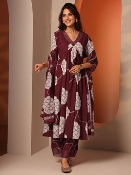 Libas - Maroon Floral Printed Kurta with Palazzo and Dupatta