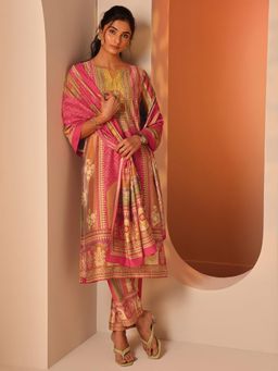 Libas - Pink Printed Straight Kurta with Pant and Dupatta