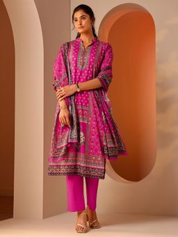 Libas - Pink Printed Straight Kurta with Pant and Dupatta