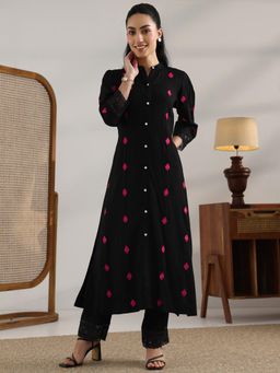 Libas - Black Embroidered Straight Kurta with Pant