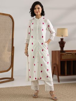 Libas - White Embroidered Straight Kurta with Pant