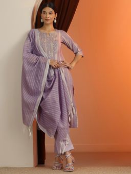 Libas - Purple Embroidered Kurta with Pant and Dupatta