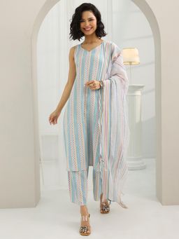 Libas - Blue Striped Kurta with Palazzo and Dupatta