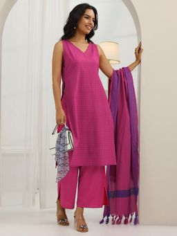Libas - Pink Woven Kurta with Palazzo and Dupatta