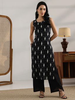 Libas - Black Printed Straight Kurta with Palazzo